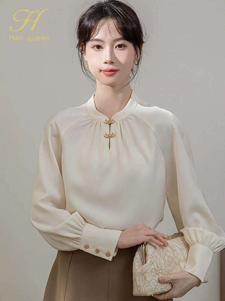 

H Han Queen Autumn Korean Woman Clothing Vintage Tops Long Sleeve Casual Office Shirts Simple Office Elegant Women's Blouse 2025