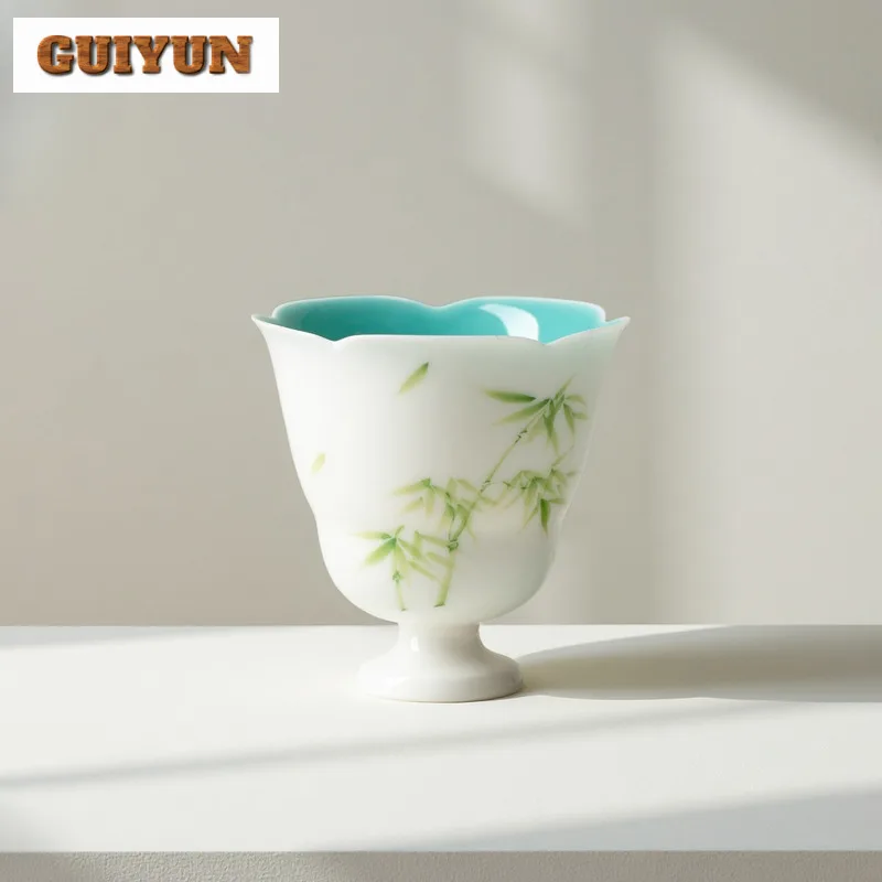 

2 шт./лот, ручная роспись, бамбуковая чашка на высоких ножках, элегантная чайная чашка, кружка для дегустации чая, чашка для медитации, чашки Chazhan Master, чайная посуда, 50 мл