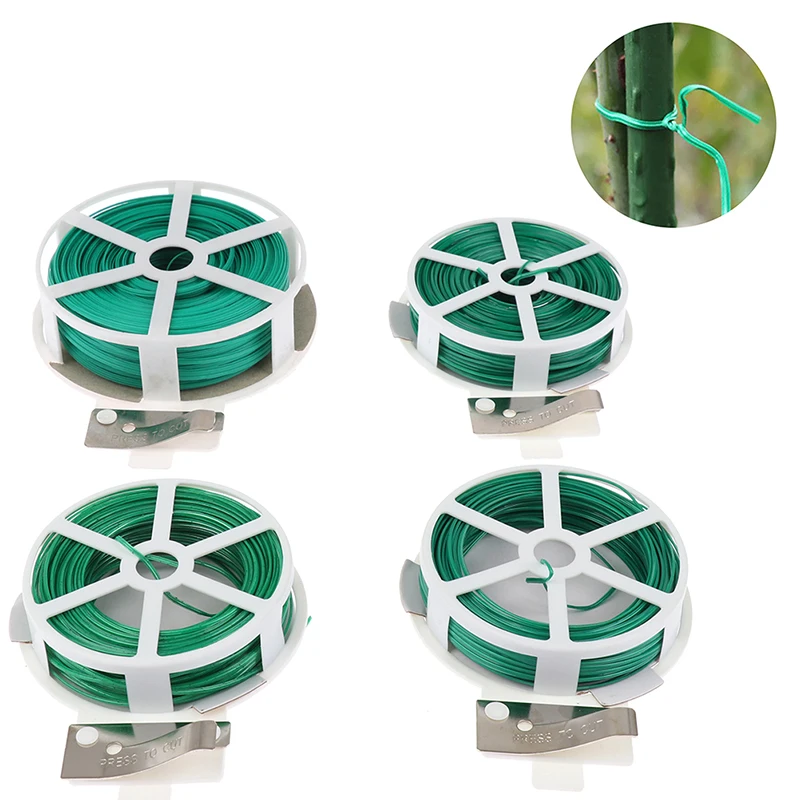 1pcs Roll Tie Wire Plant Fixed Rope Garden Wire Plant Twist Tie Green Coated String With Cutter