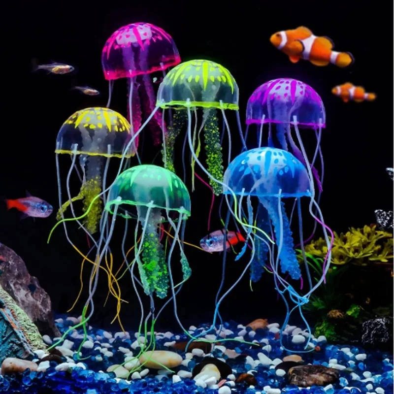 1/2Pcs Simulated Silicone Glowing Jellyfish Aquarium Decoration, Fish Tank Feature Piece All Kinds of Simulated Jellyfish
