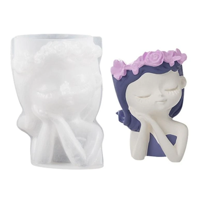 Girls Pen Holder Silicone Molds Table Ornament Mould Plasters Making Tool Planter Mold Easy to Clean Q5WC