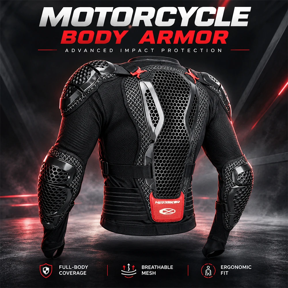 オフロードバイク用アーマーセット。通気性の良いジャケットと保護パンツのセット。耐摩耗性に優れたクラッシュガード付き。電動自転車での走行にも最適。