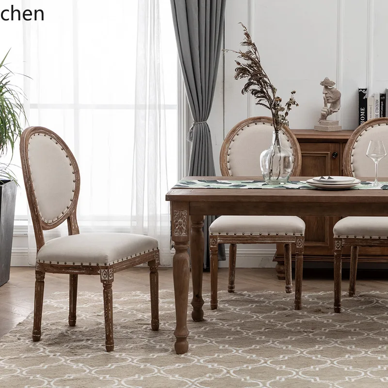 PYH Vintage Dining Table Wedding Distressed Solid Wood Homestay Long Table Carved Table and Chairs