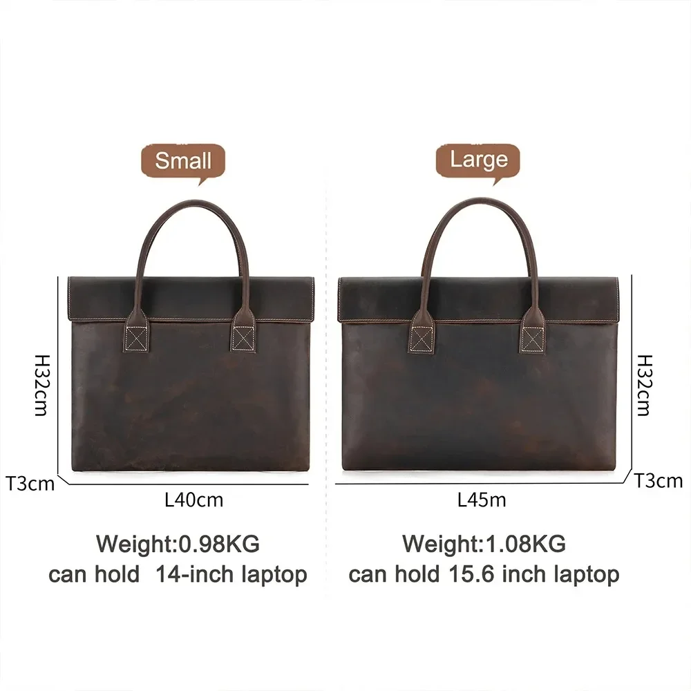 Genuine Leathe 14\'\'15.6\'\' Laptop Office Bag  High Quality A4 Brown Genuine Crazy Horse Leather Executive Men Briefcase Portfolio