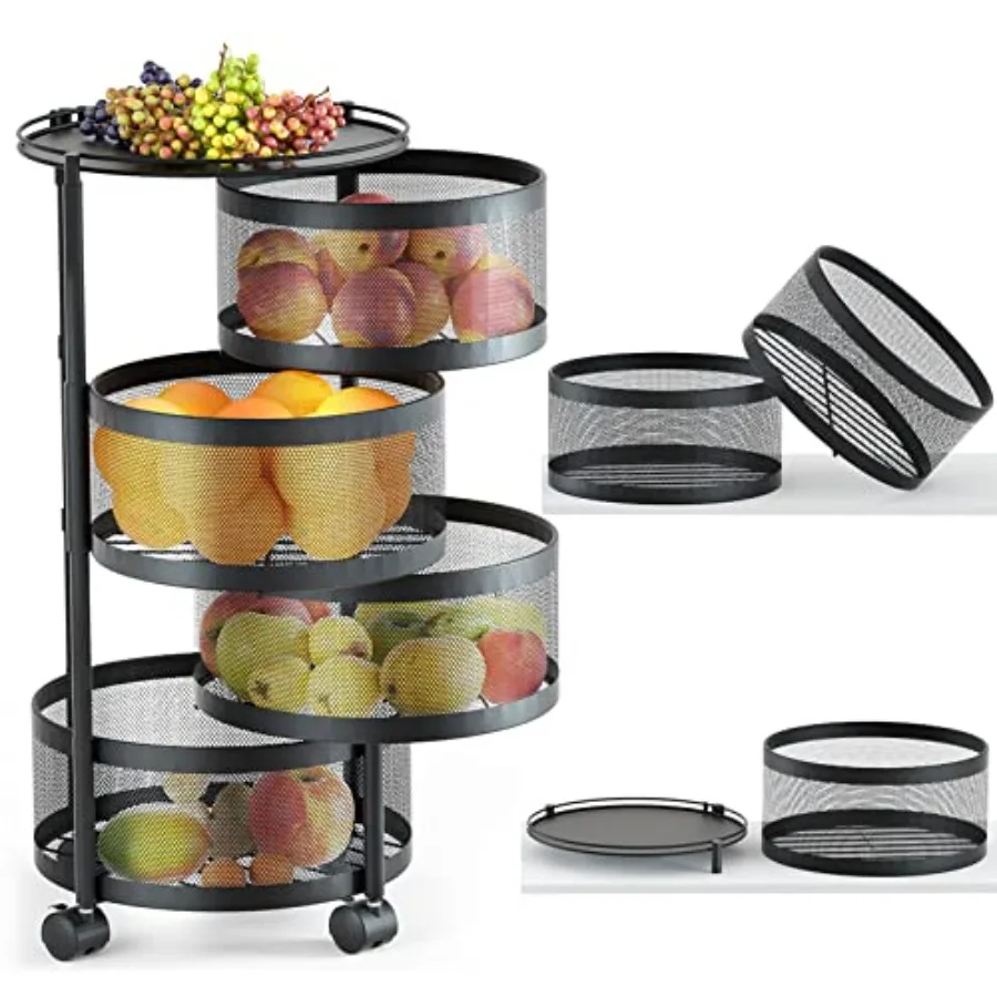 

Rotating Storage Rack for Kitchen 4 Tier Fruit and Vegetable Storage for Kitchen Rotating Storages Rack with Wheels Cart Space