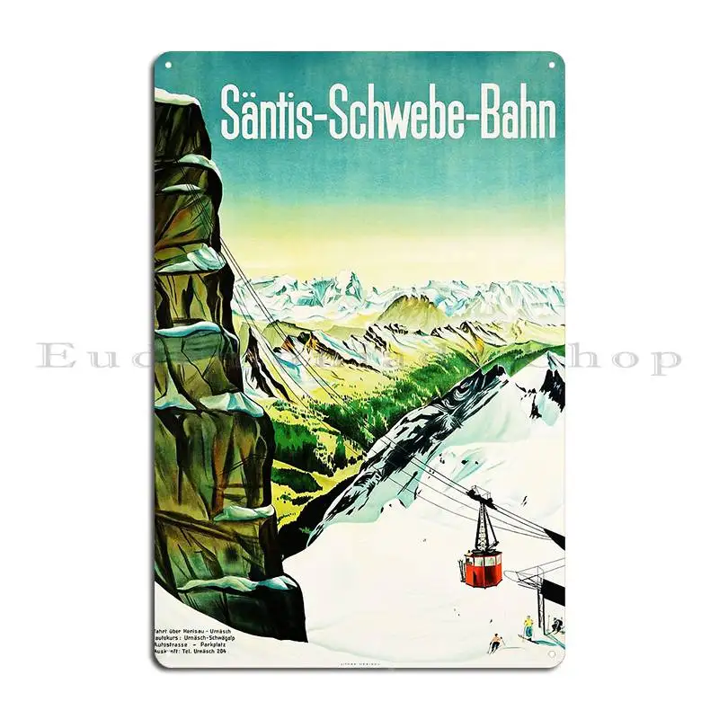 Santis Schwebe Bahn Aerial Tramway To The Peak 1935 Vintage Switzerland Tourism Metal Signs Bar Designs Wall Mural