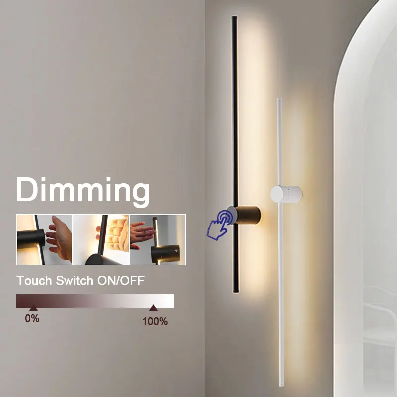 Lámpara LED de pared con atenuación táctil para interiores, candelabro de pared para dormitorio, sala de estar, pasillo, color blanco y negro