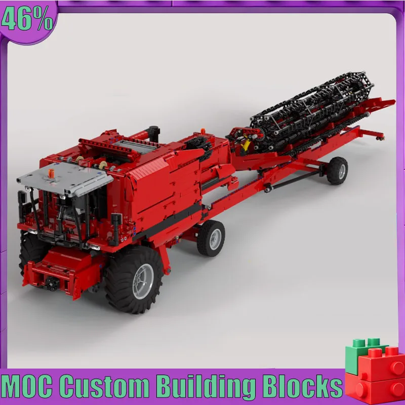 3465PCS Moc Building Block Motored Red Combine Harvester With Leveling System Truck Technology Bricks Children Toys Collection