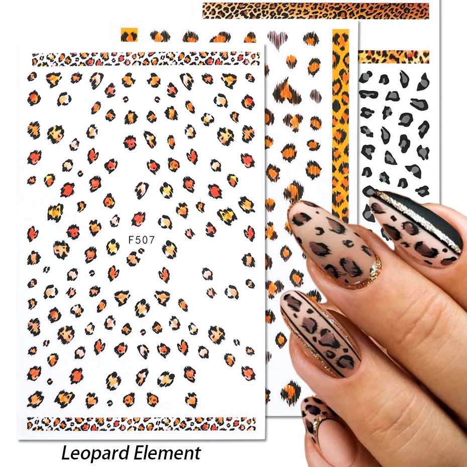 1 pçs 3d listras animais coração adesivos de unhas preto e branco linhas acessórios da arte do prego sliders decorações de unhas florais