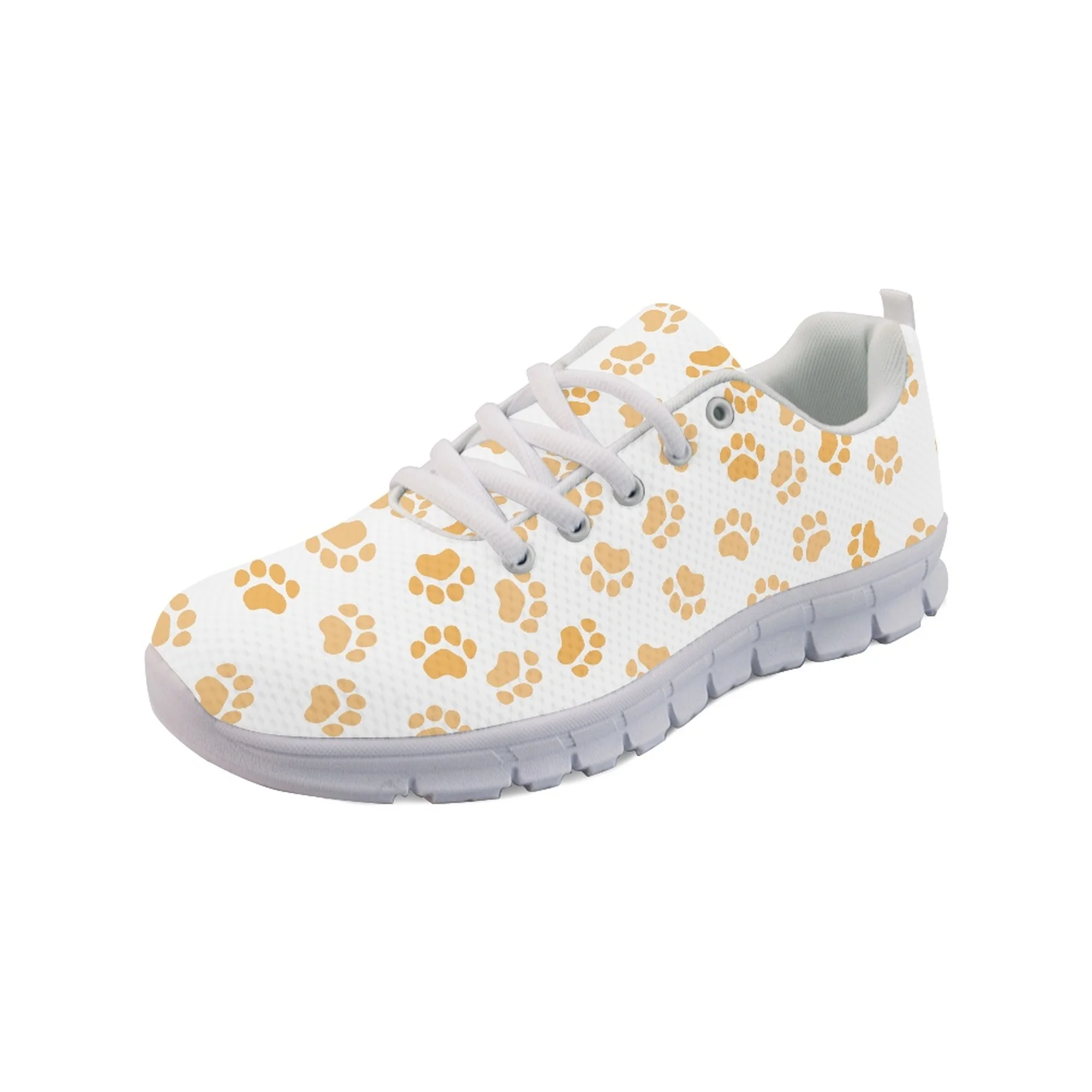 Yikeluo New Ladies Casual Mesh Sneakers Dog Mom Paw Design Print Women Flats Shoes Light Lace up Walk Shoes Zapatos Mujer