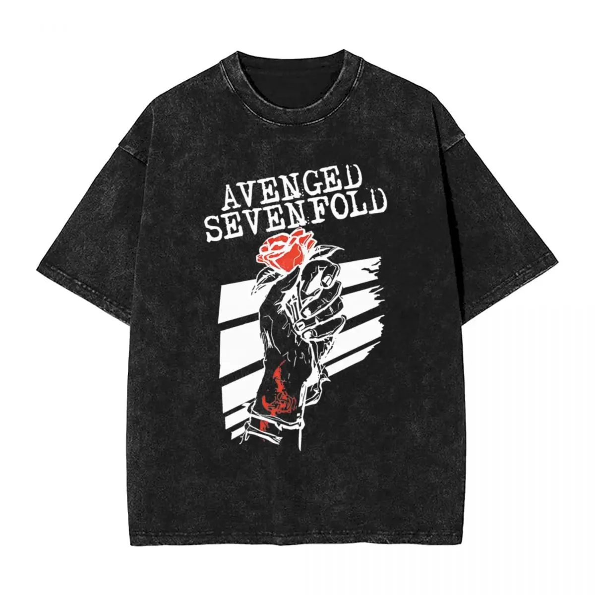 Avenged Sevenfold Hand Rose T Shirts Washed Short Sleeve Oversize T-Shirt A7X Diverse Rock Vintage for Men Women Tops Streetwear