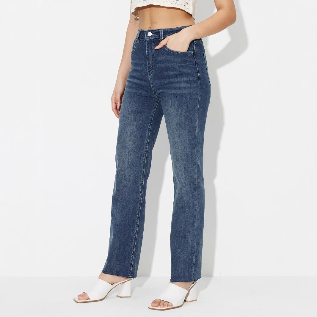 

Джинсовые синие прямые джинсы, женская маленькая женская одежда, тонкие брюки-дудочки с девятью точками, новинка 2025, модная новинка весны и осени, High Stre