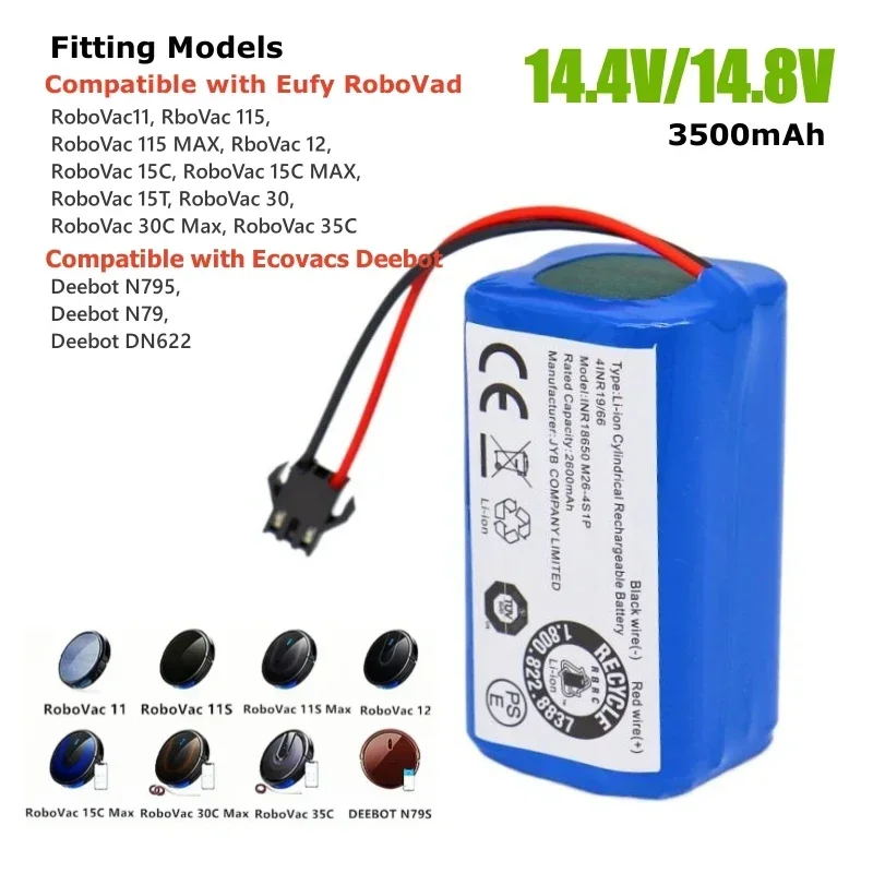 14.4V 3500mAh 4S1P for Conga Excellent 990 1090 1790, Deebot N79S N79 DN622 Robovac Eufy Robovac 11 11S 11S Max, 30, 30C, G30