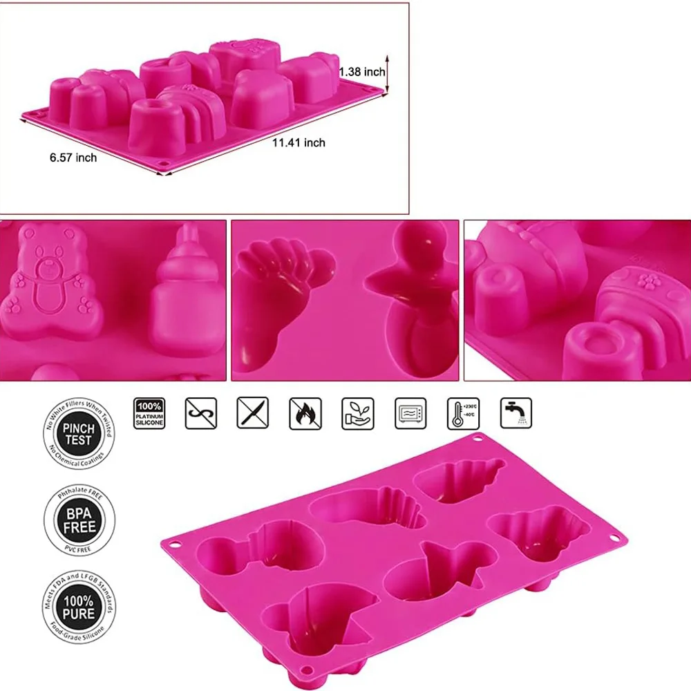 Baby Shower Themed Silicone Soap Mold, Baby Carriages Bottle Little Feet Bear fondant Mold Cake Decorating Tools for Chocolate