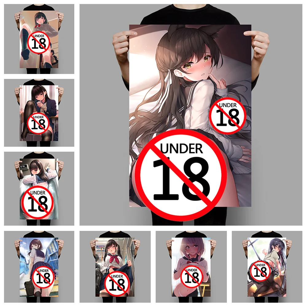 Anime Sexy School Uniform Girl Poster Uncensored Pussy Wall Art Print Canvas Painting Erotic Cartoon Picture Boy's Bedroom Decor