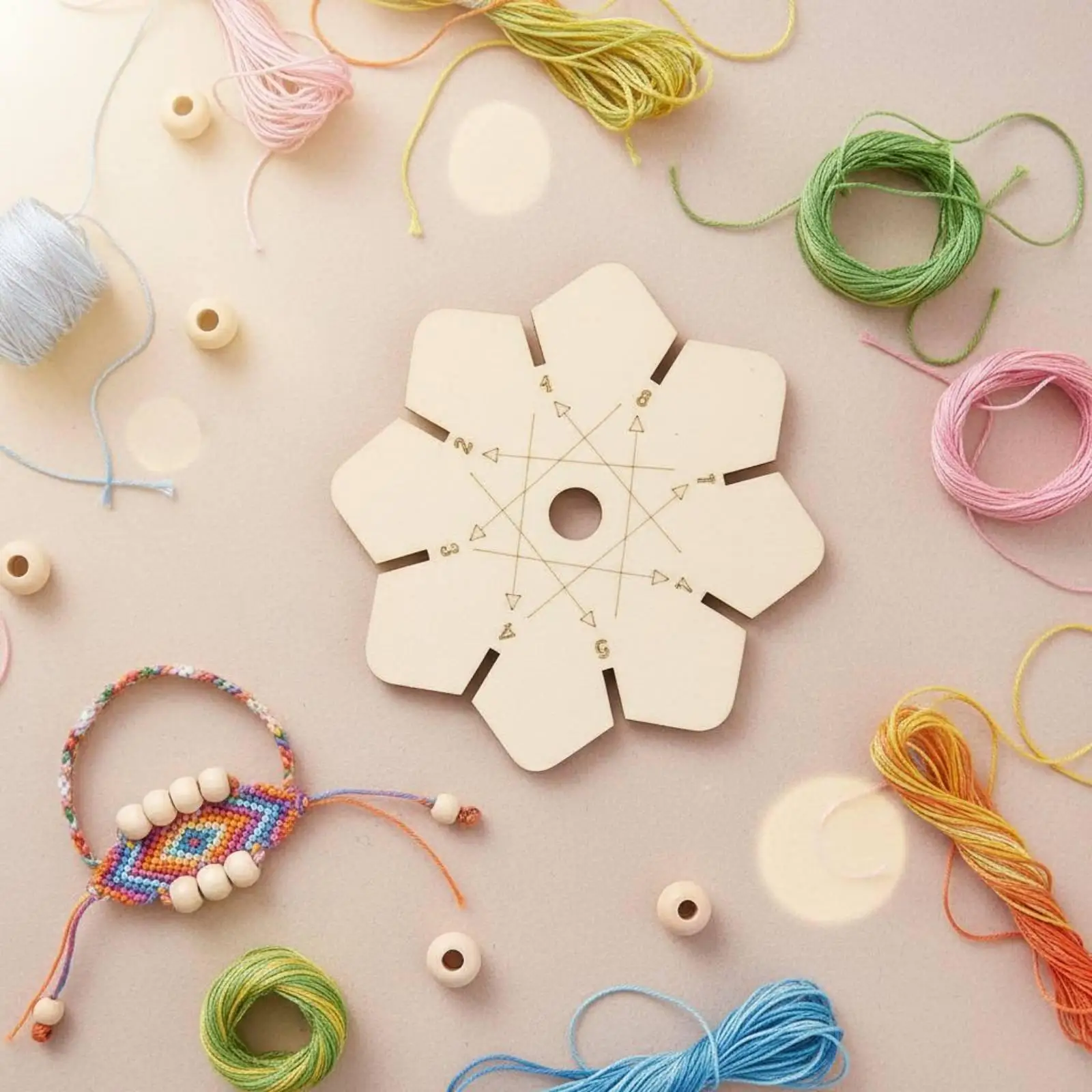 Boxwood Bracelet Weaving Board Round Knitting Loom Disc for Friendship Bracelet Making DIY Craft Tool