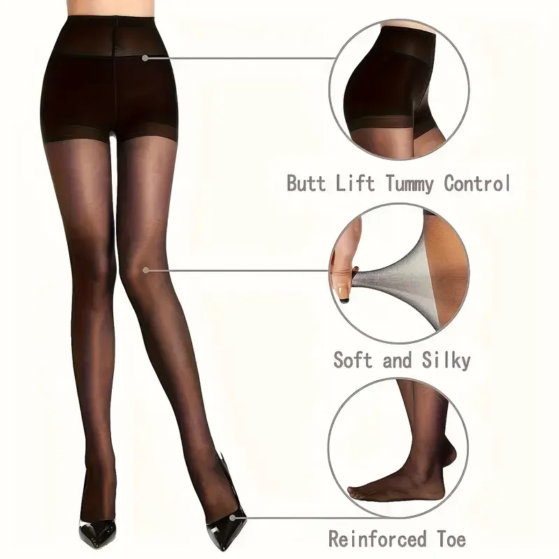 

5 Pairs Women's High-Waisted Sheer Pantyhose - 20D Nylon-Spandex Blend, Reinforced Toe, Machine Washable, Stretch Fit