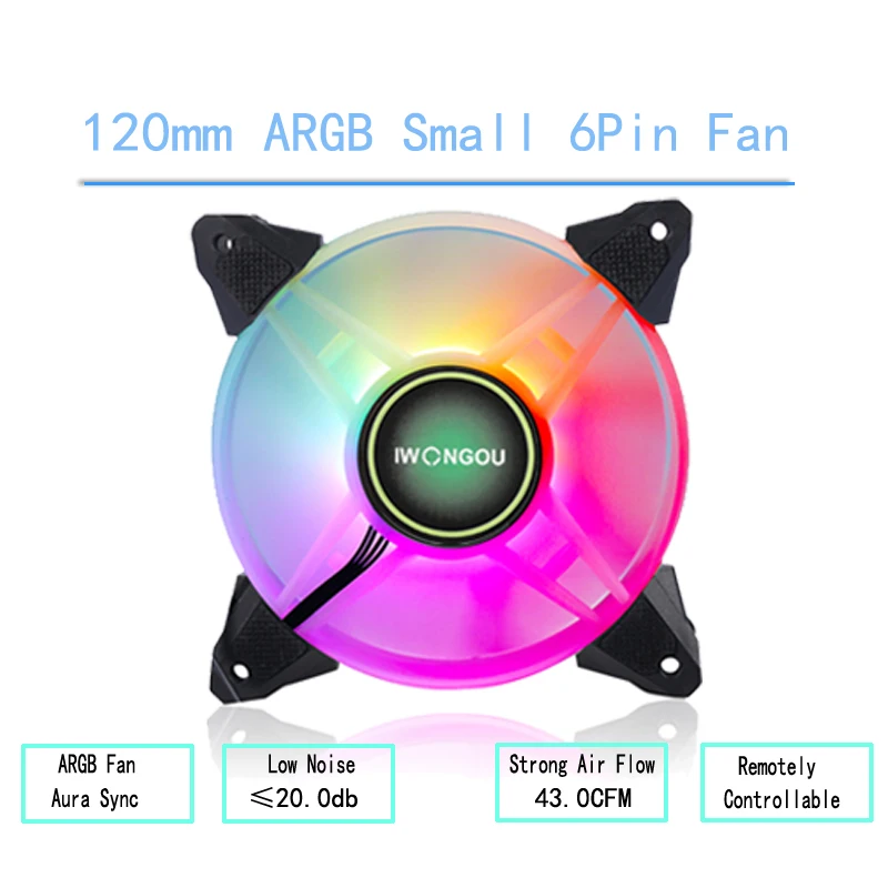 IWONGOU-ventilador RGB de 120mm para PC, refrigeración con velocidad ajustable y ajuste LED, 12cm, Aura Sync argb