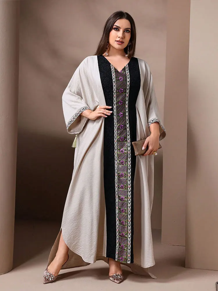 TOLEEN женские платья макси больших размеров женское праздничное платье для Ид аль-Фитр мусульманское вышитое свободное арабское платье с рукавами «летучая мышь»