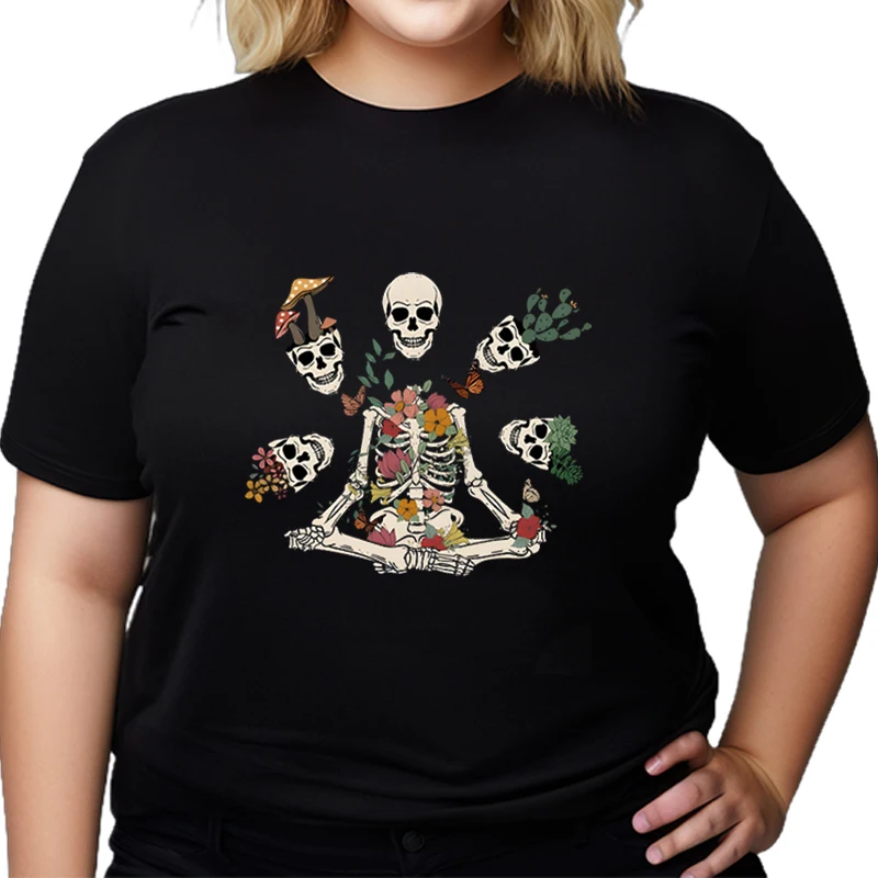 

Skeleton Plant Lover Oversized T-shirt Women Round Neck Gifts for Planter Big Size Clothes Summer Plant Skull Classic T-Shirts