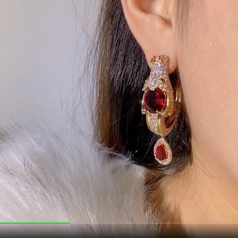 Stylish Red Zircon Faucet Shape Exquisite Earrings