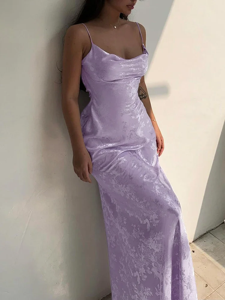 2024 Floral Spaghetti Strap Maxi Dress Sexy Backless Jacquard Dresses Women Elegant Clothes Evening Party Birthday Y2K