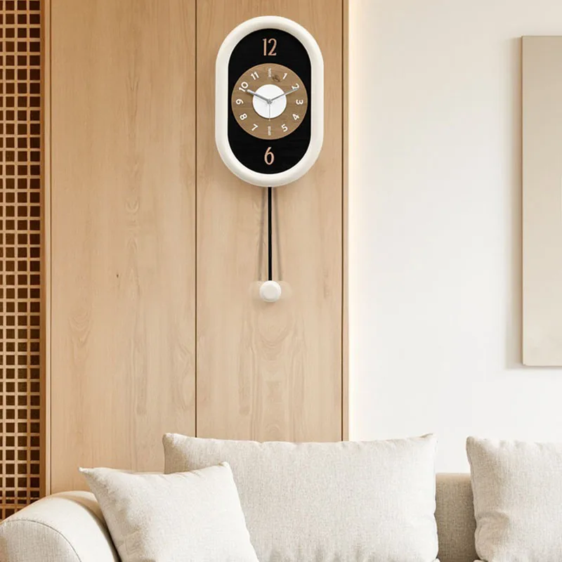 Italian Modern Wall Clock Silent Non Ticking Quartz Minimalist Oval Pendulum Hanging Clock Living Room Dining Room Home Decor