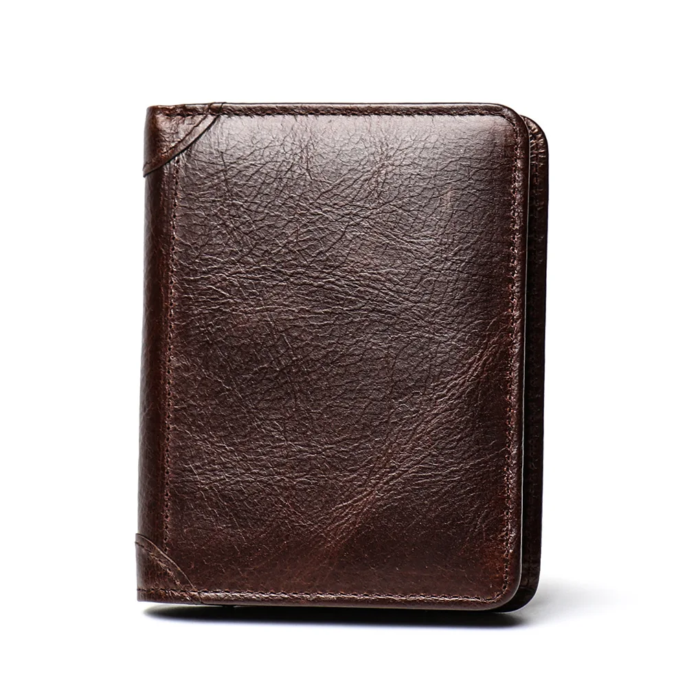 LJ-190-1 Oil Wax Leather Short Wallet,Genuine Leather Anti Magnetic Multiple Card Slots Can Be Used As RFID Card Bag