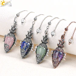 Water Drop Crystal Pendulum for Dowsing Spiritual Divination Natural Stone Pink Quartz Amethysts Antique Pendulums Pendulo H38