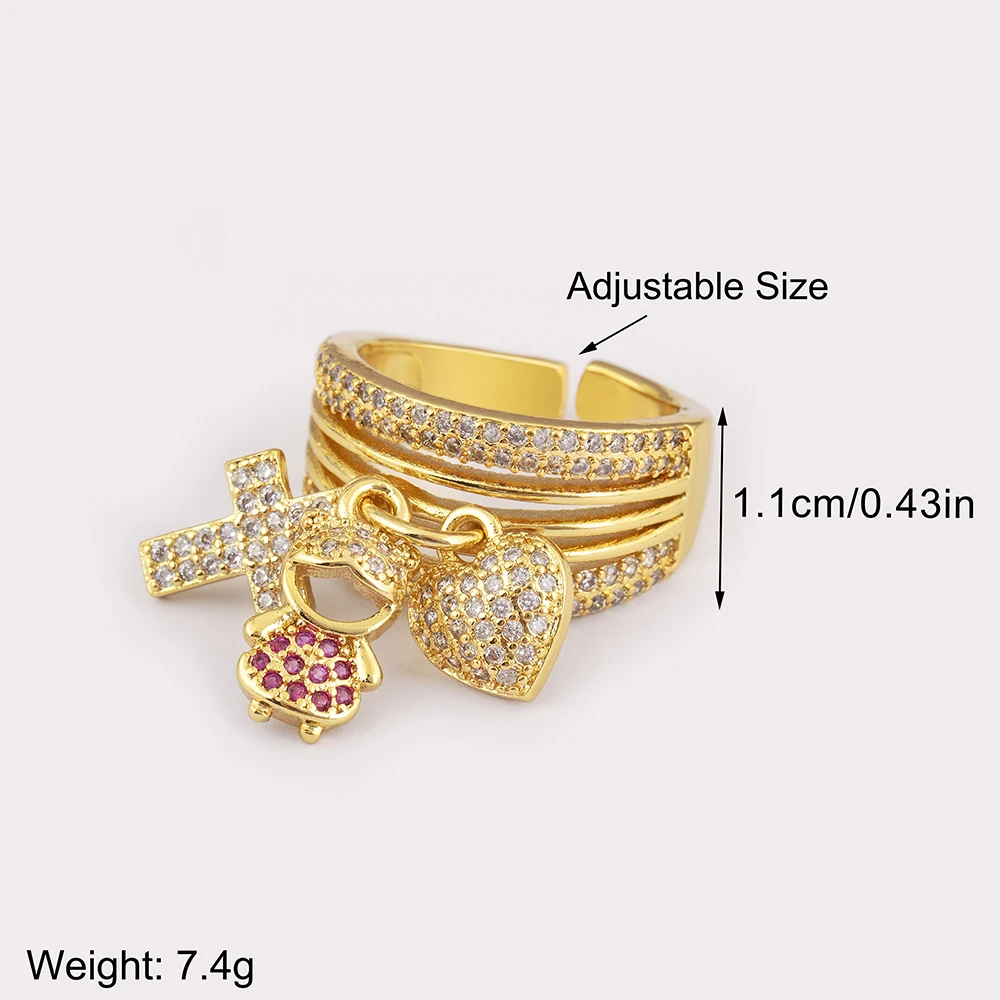 Nidin New Fashion Boy/Girl Heart Open Rings Adjustable 3 Styles For Female Male Shine Zircon Finger Jewelry Wedding Party Gifts