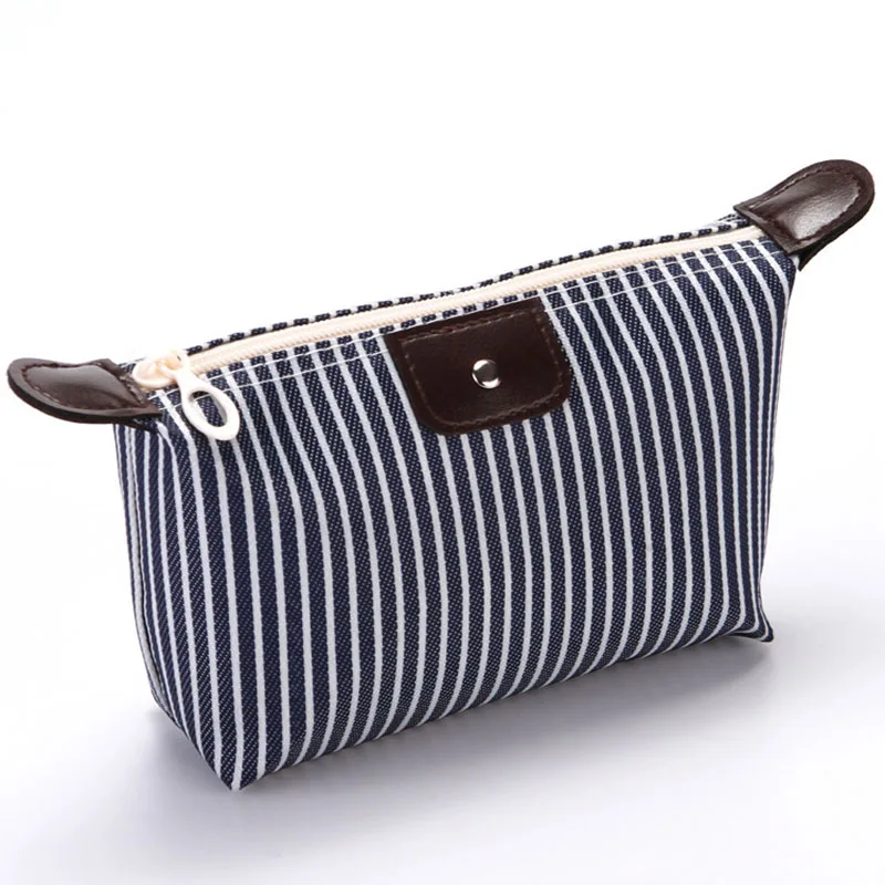 Women\\\'s mini make up organizer Cosmetic Transparent bag striped wash bath travel small bag foldable cosmetic case for women