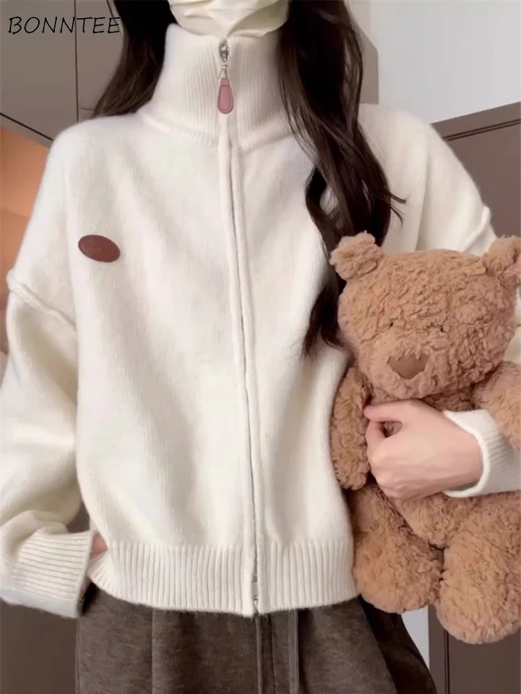 

Cardigan Women Knitted Design Zipper All-match Daily Solid Comfortable Korean Fashion Autumn Sweaters Warm Soft Gentle Clothing