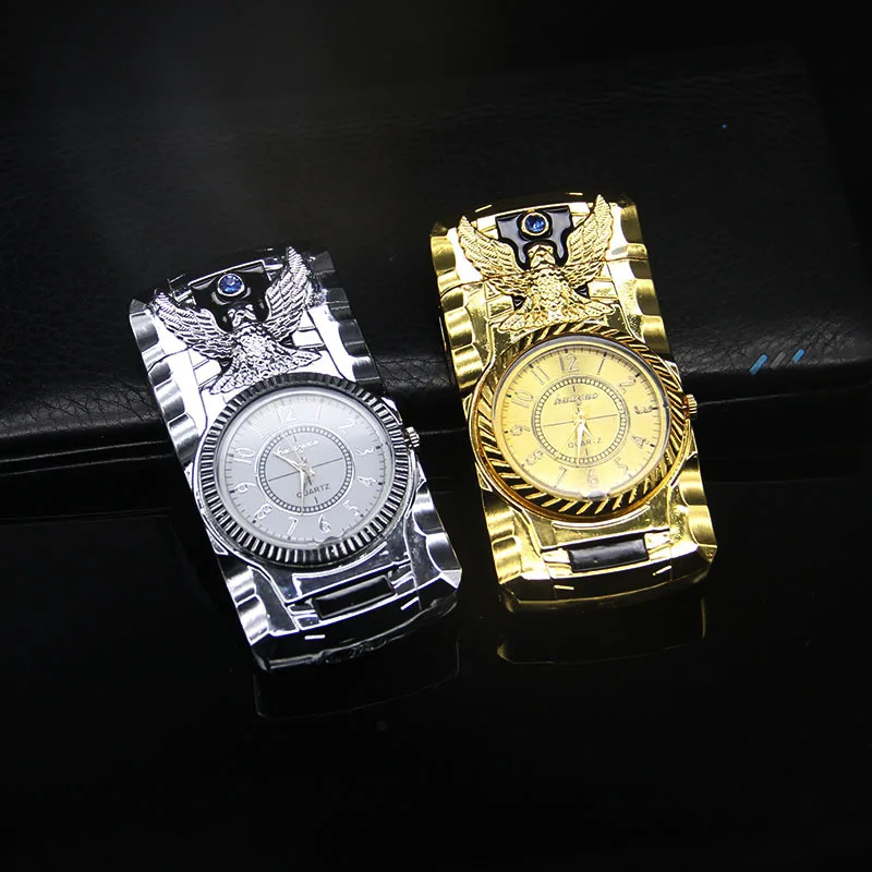 Creative Clock Watch Quartz Lighter Gas Compact Butane Jet Torch Cigarette Cigar Straight Fire 1300C Turbo Lighter Men Gift