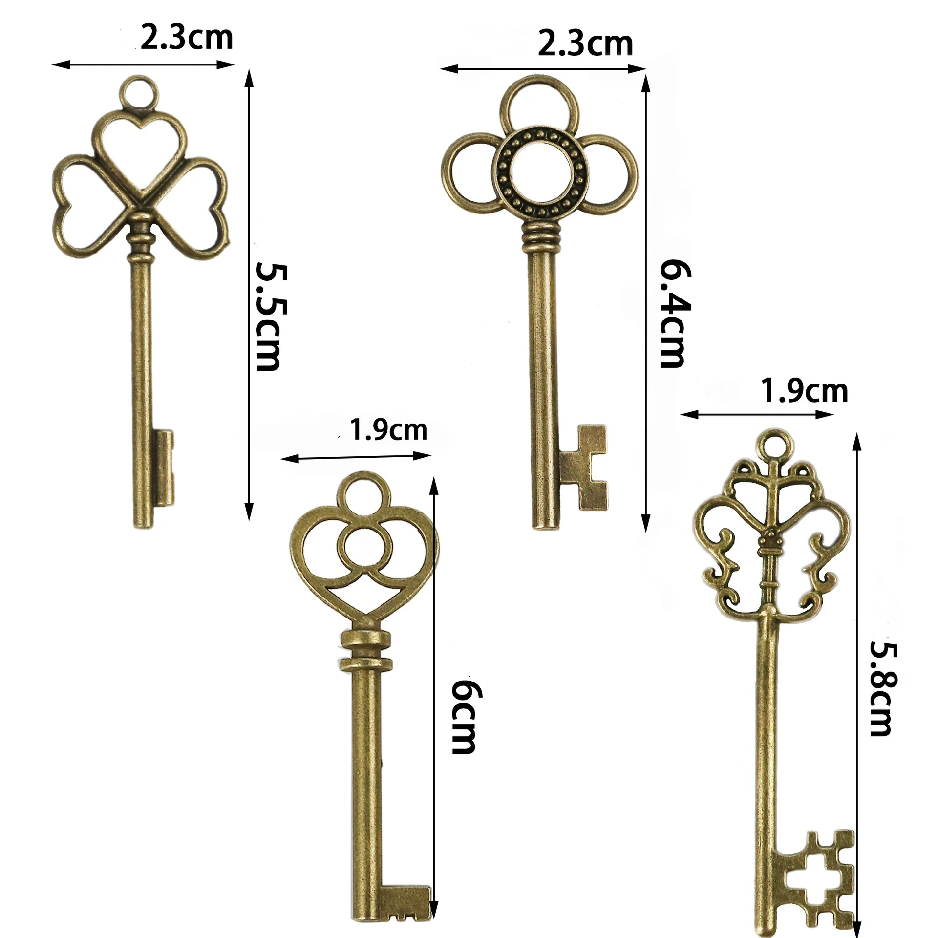 4pcs 60mm Vintage Large Heart Round  Key Pendants Charm For Jewelry Making Antique Bronze Plated Big Key Charm Pendant Key Retro