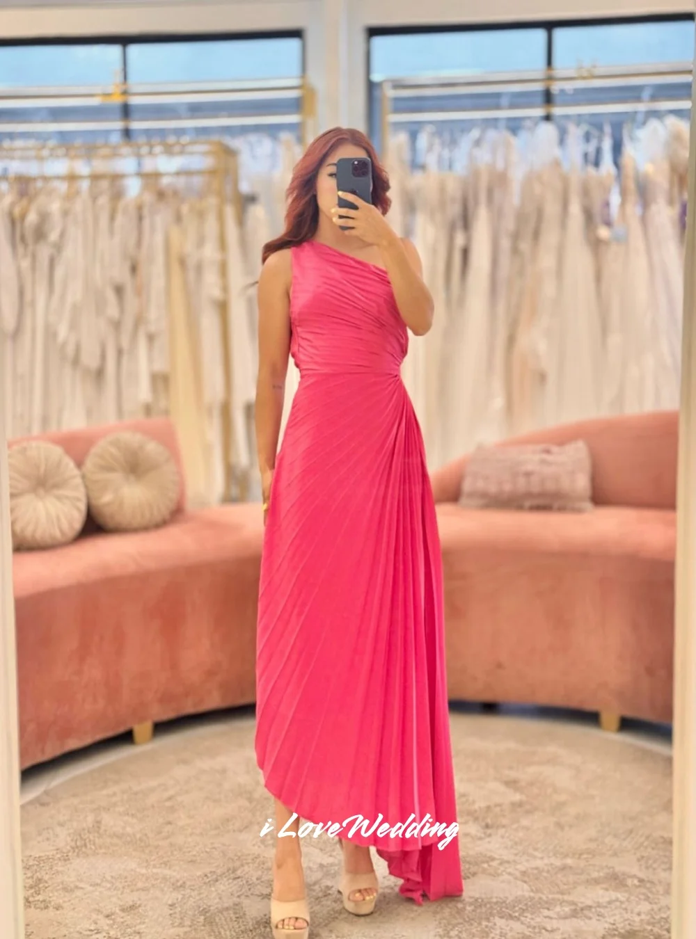 Emerald One Shoulder Evening Dress 2025 Sleeveless A-Line Prom Dress Ankle-Length Elegant Pleated Wedding Party Dress Customized