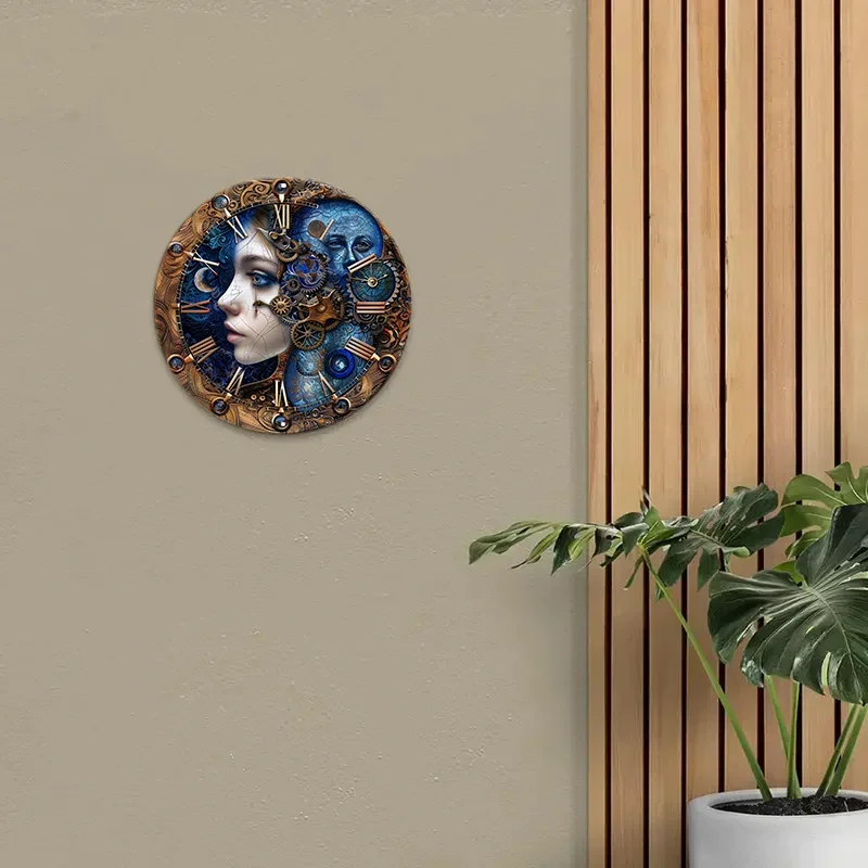 Señal de aluminio con diseño de reloj Steampunk Gear |   Colgador de puerta redondo de metal y decoración de pared para espacios de hogar, oficina y exteriores
