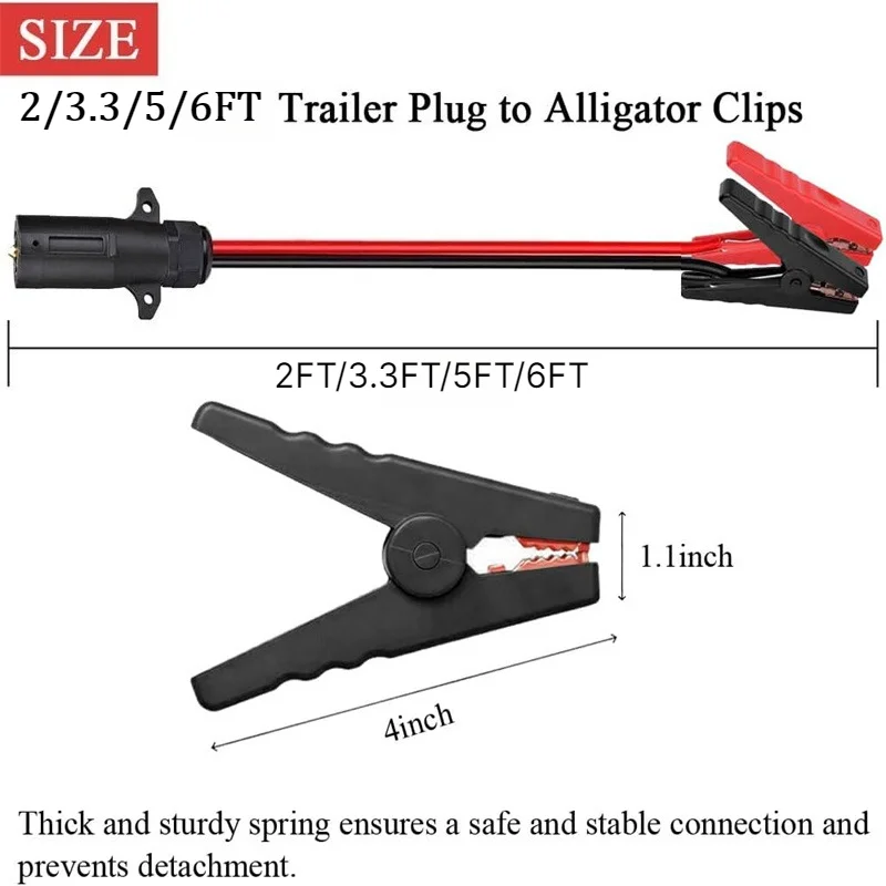 Truck RV Quick Trailer Connection Cable 10AWG 12V 7-Pin Trailer Plug Adapter Wire with Battery Alligator Clips