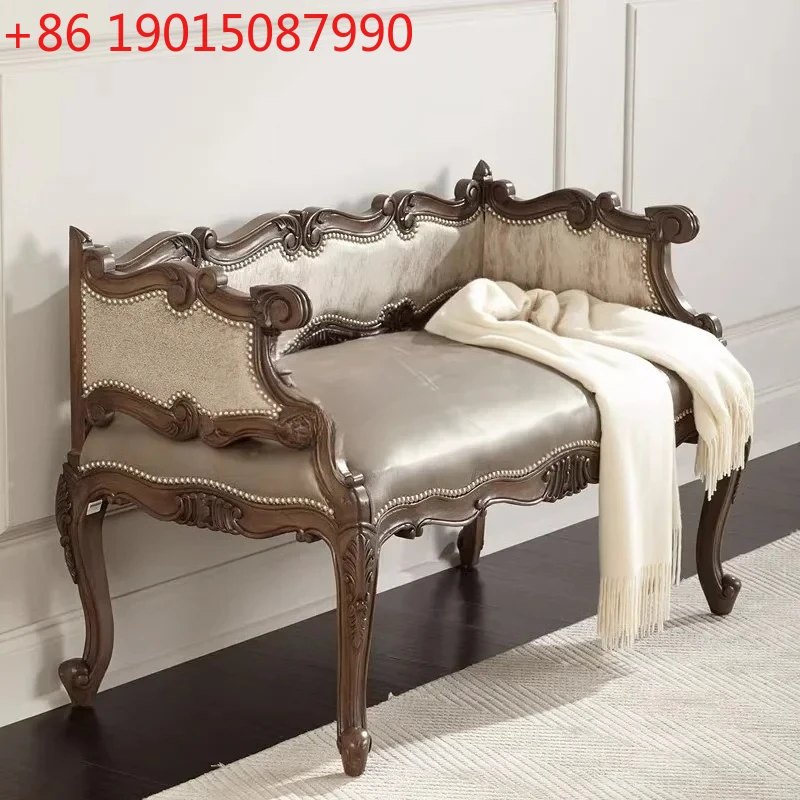 American sofa chair retro old carved solid wood fabric double sofa