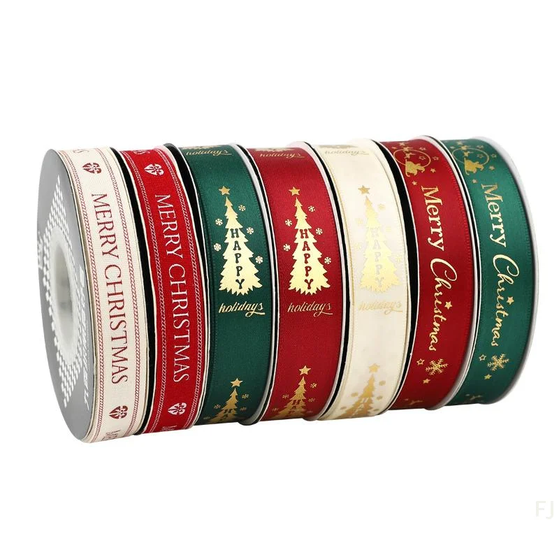 [YU]New Year Christmas Ribbon - 100% Polyester 22M Length Gift Wrap Ribbon For Flowers, Cake Decor, Christmas Tree (Red/Green)