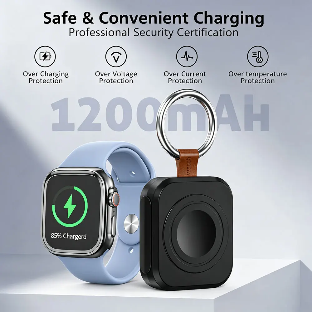 Portable Wireless Charger for Apple Watch, 1200mAh Power Bank Smart Keychain, Magnetic iWatch Charger for Apple Watch Series 8,7,6,5,4,3,2,SE - view 3
