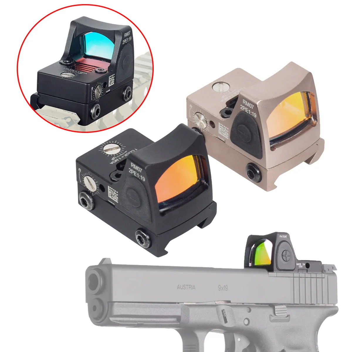 Tactical Mini Metal RM HD Red Dot Sight Scope For Glock 17 Rear Sight Mount Base Airsoft Accessories Riflescopes Fit 20mm Rail