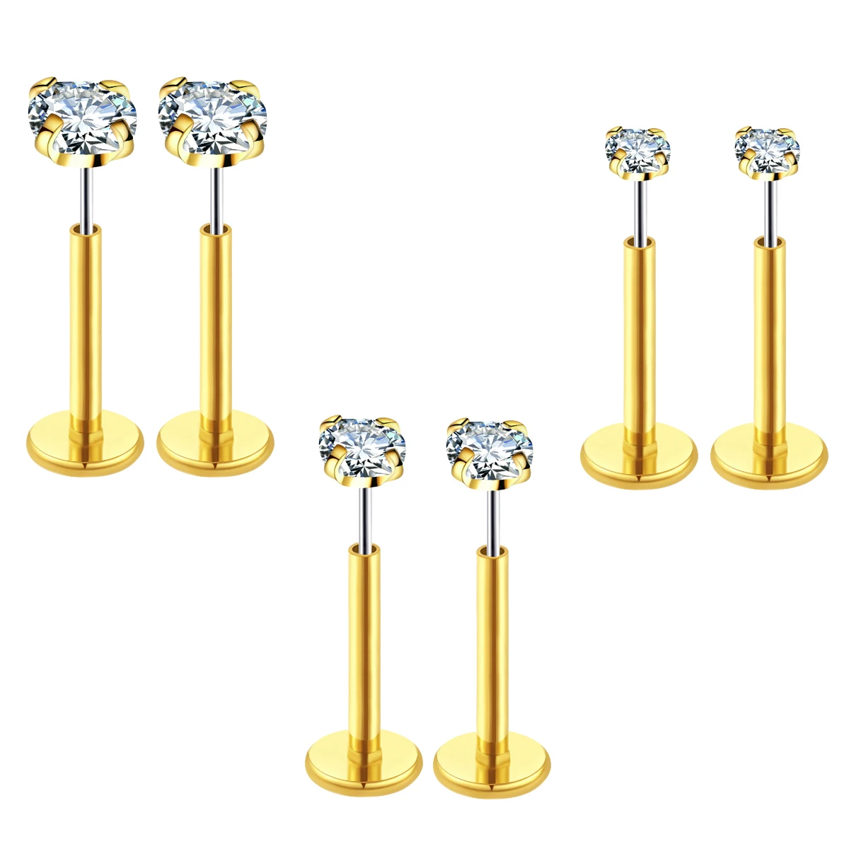 20G Flact Back Earrings Stud Hypoallergenic Stainless Steel Threadless Tragus Cartilage Helix Lip Medusa Piercing Jewelry