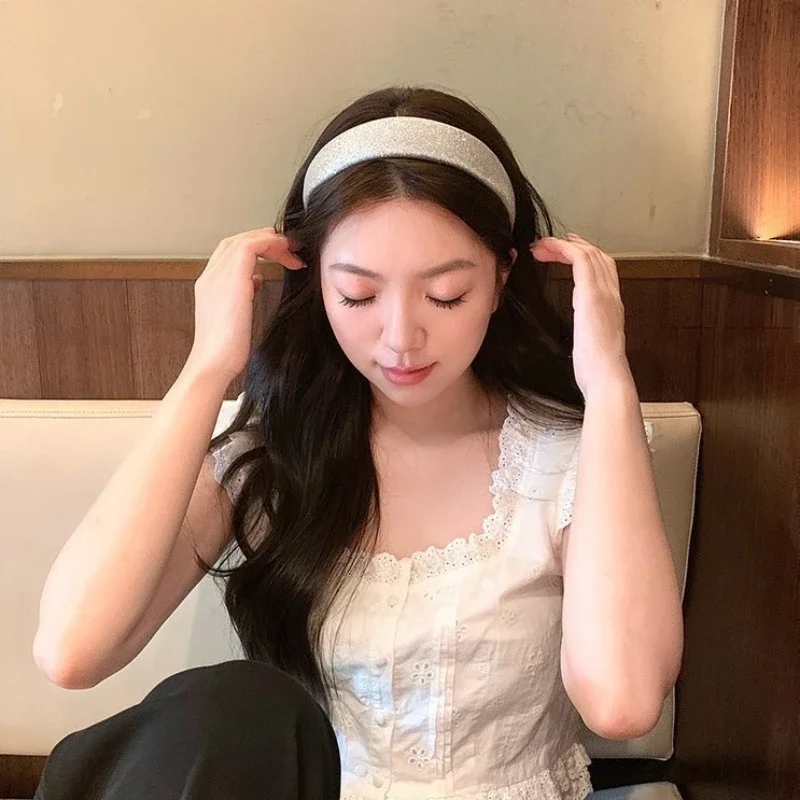 

Retro Shining Silver Color Sponge Headbands for Woman Girls Fashion Elegant Hair Hoop Hairband Female Party Hair Accessories New