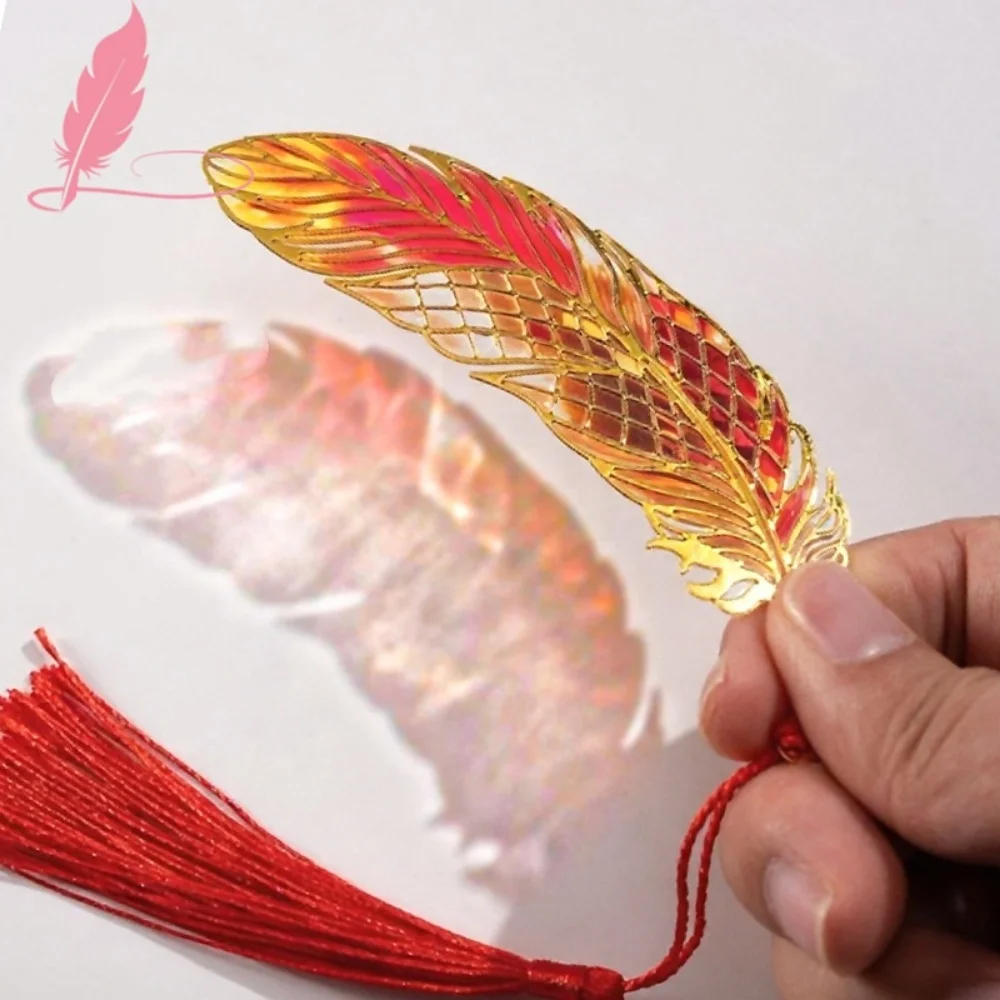 Metal Translucent Peacock Feather Bookmark Colorful Light Shadow Bookmarks Book Lovers Pagination Mark Student Stationery Suppli