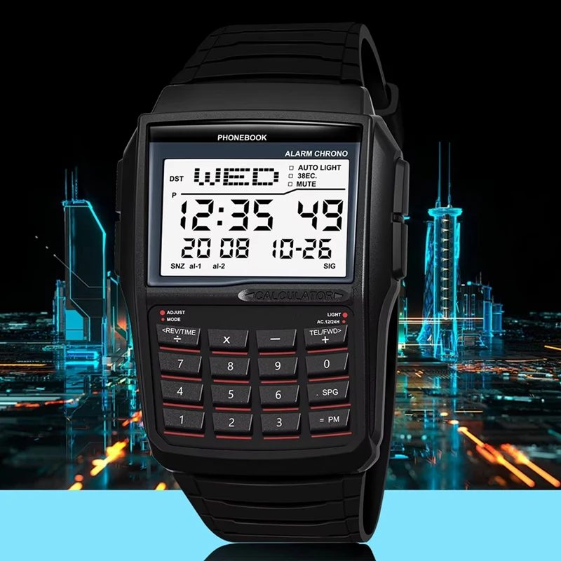 LED Digital Sports Watch Multifunction Electronic Calculator Waterproof Computer Style Watch