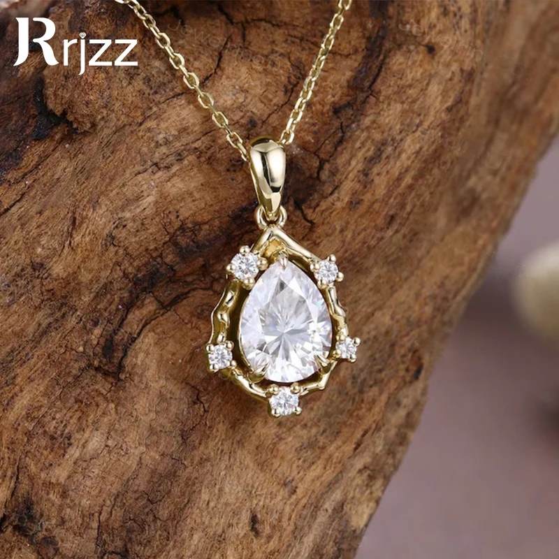 

Rrjzz 7x10mm Pear Cut CZ Lab Diamond Pendant Necklace Vintage 14k Gold Plated Jewelry Fashion Versatile Women Teardrop Necklace