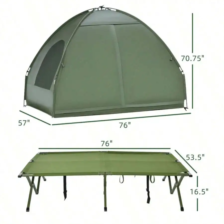 Multifunctional Folding Camping Tent Cot For Adults – Elevated Tent With Sleeping Bag, Air Mattress Pad & Foot Pump. 250 Lbs Cap