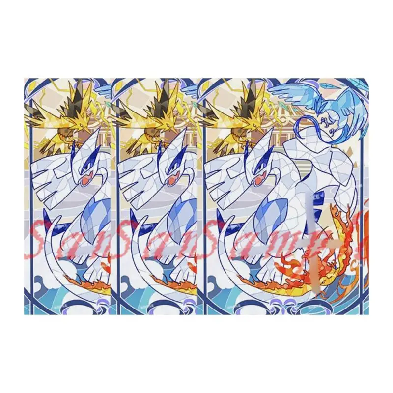 60Pcs/set Pokemon Cards Sleeve Lugia Glass Painted Style Diy Anime Game Characters Colorful Laser Version Card Protective Cover