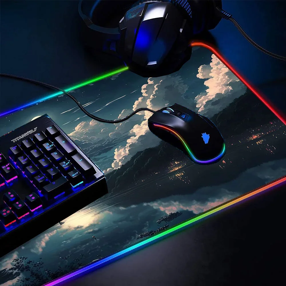 Imagem -03 - Rubber Gaming Mouse Pad com Backlight Tapete Rgb Tapetes Enormes Paisagem Led Velocidade do pc Gamer 900 300 1200 600 100x50