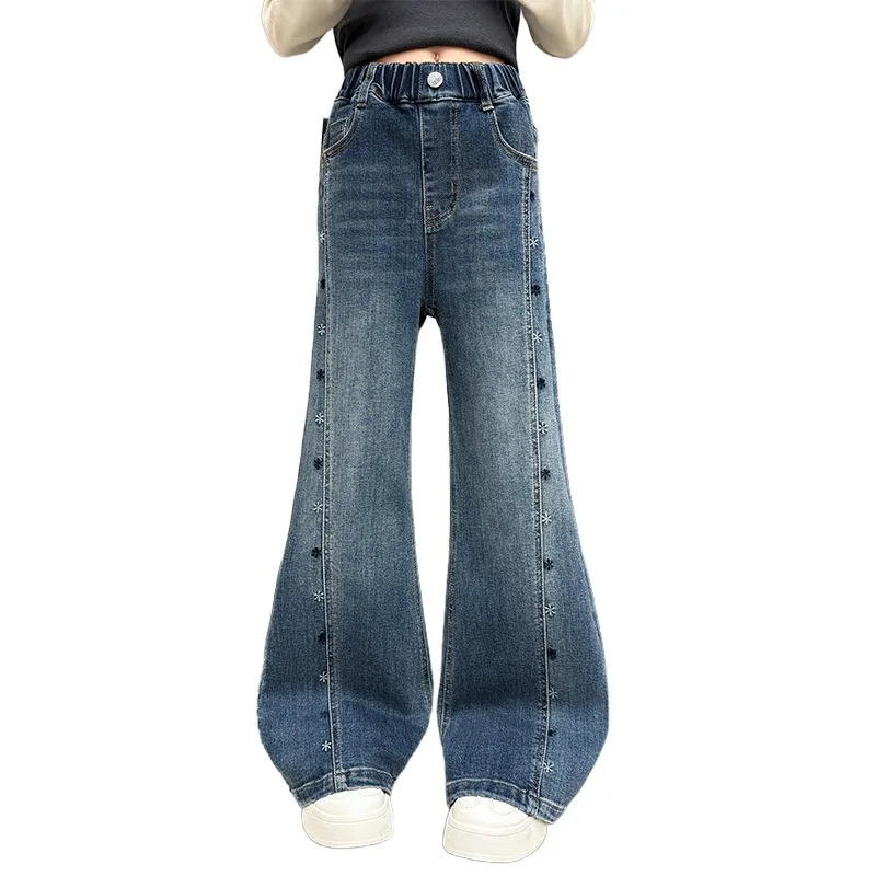 Mädchen-Schlaghosen UNITIM Herbst 4-14 Jahre Kinder-Jeans Skinny Freizeithosen für junge Mädchen und Teenager Mädchen Denim-Hosen – Detail 7
